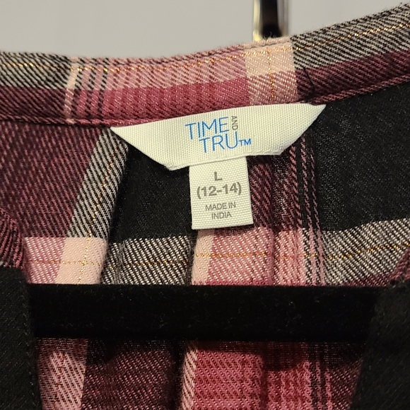 Time and Tru Plaid Long Sleeve Short Dress - Red and Black - Picture 3 of 6